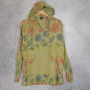 Grateful Dead Hoodie Womens Medium Green Cotton Pullover Baja Hippie Bears